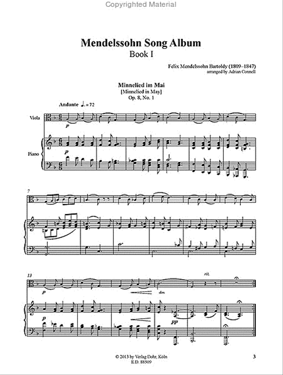 Mendelssohn Song Album I (für Viola und Klavier) Piano Accompaniment scores gallery preview page 2