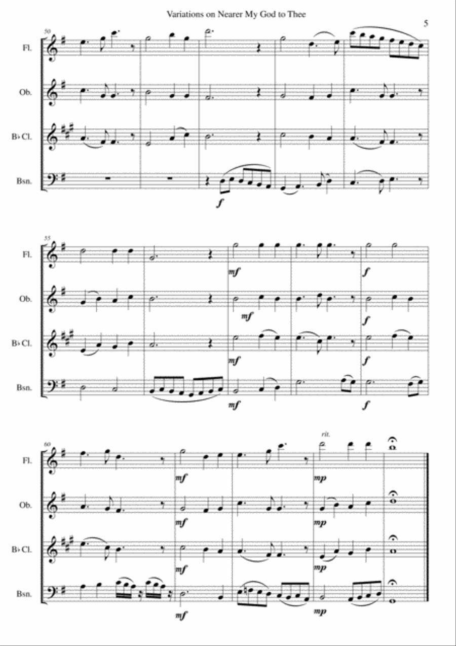 Variations on Nearer my God to Thee (Bethany) for wind quartet Woodwind Quartet scores gallery preview page 5