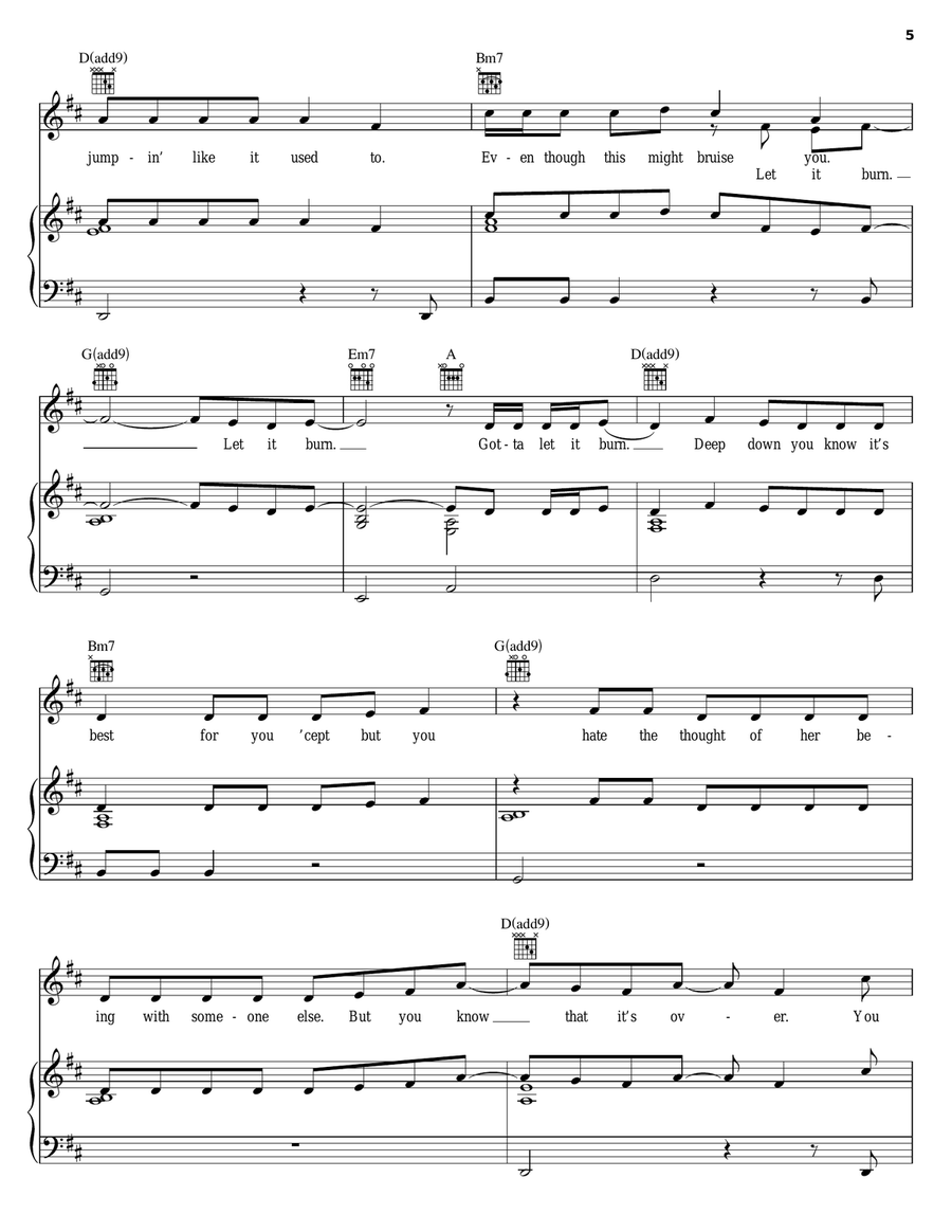 Burn Piano, Vocal, Guitar scores gallery preview page 5