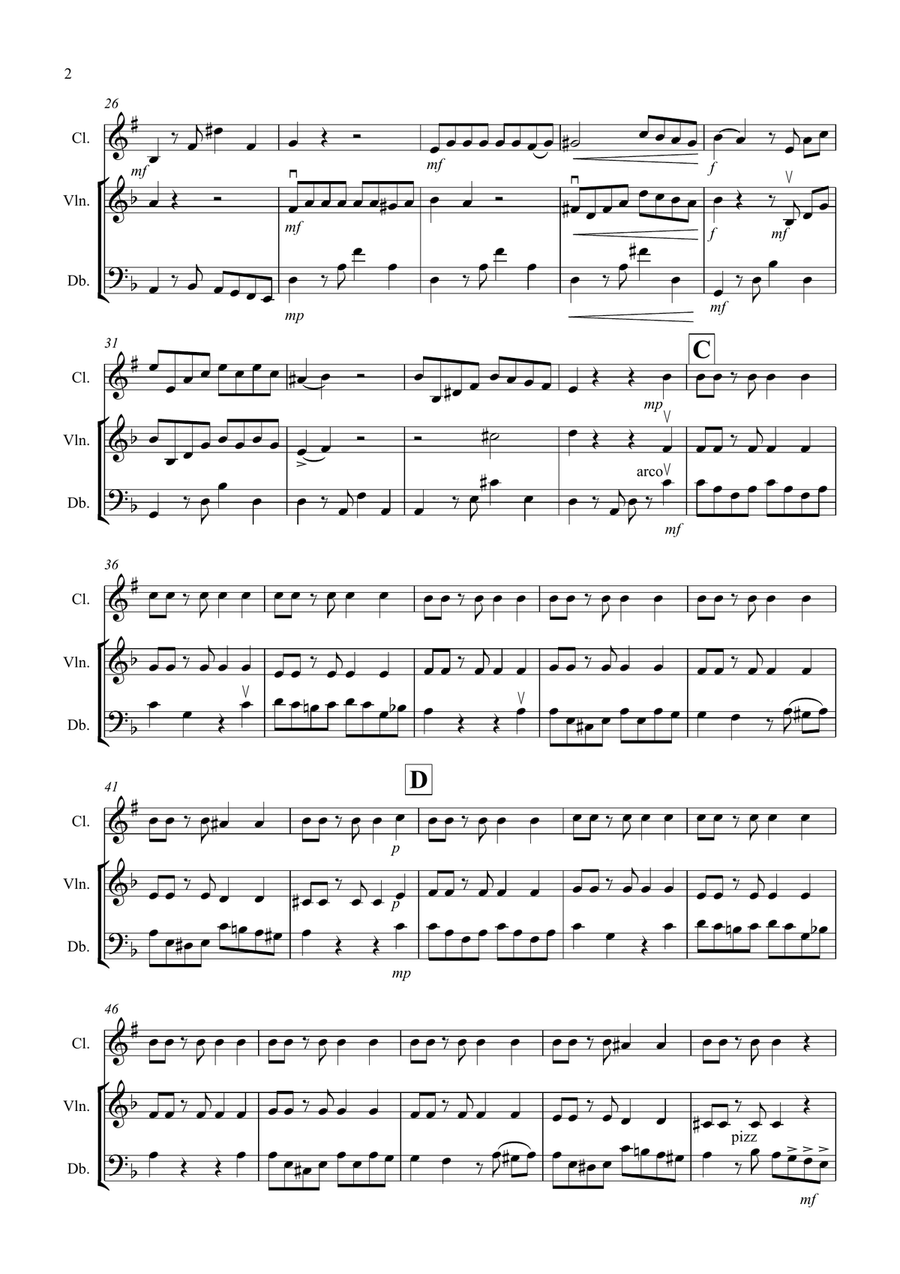Tango a Trios for Clarinet, Violin and Double Bass Trio Small Ensemble scores gallery preview page 2