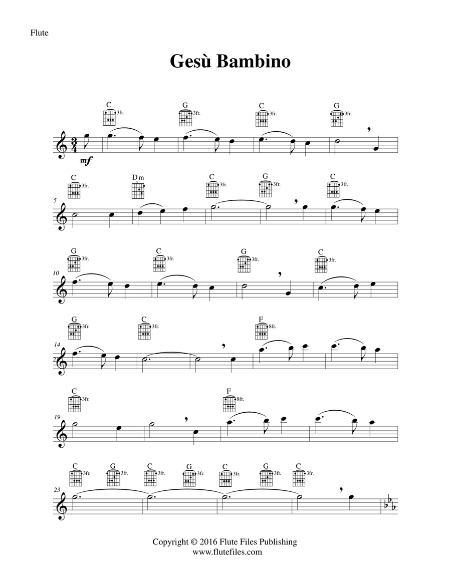 Gesù Bambino - Flute Solo with Guitar Chords Chamber Music scores gallery preview page 3