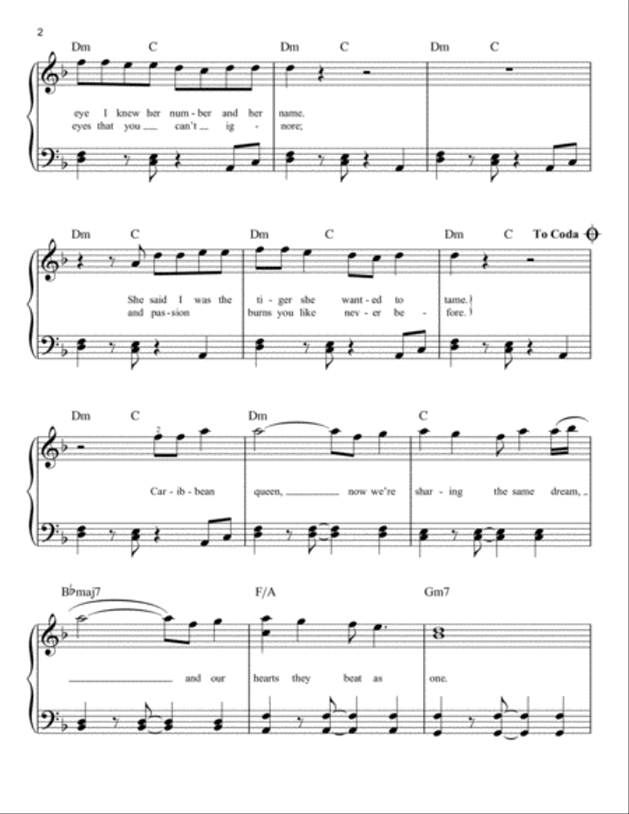 Caribbean Queen (No More Love On The Run) Easy Piano scores gallery preview page 2