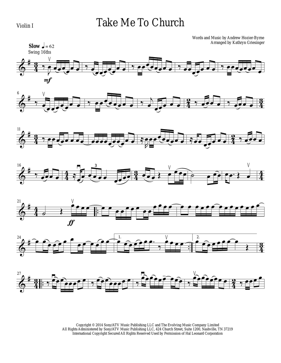 Take Me To Church Take Me To Church String Quartet scores gallery preview page 1