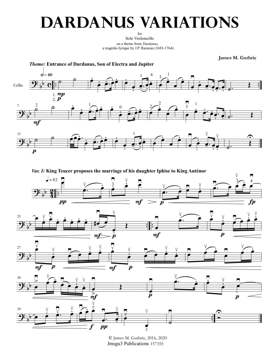 Guthrie: Dardanus Variations for Solo Cello Cello Solo scores gallery preview page 1