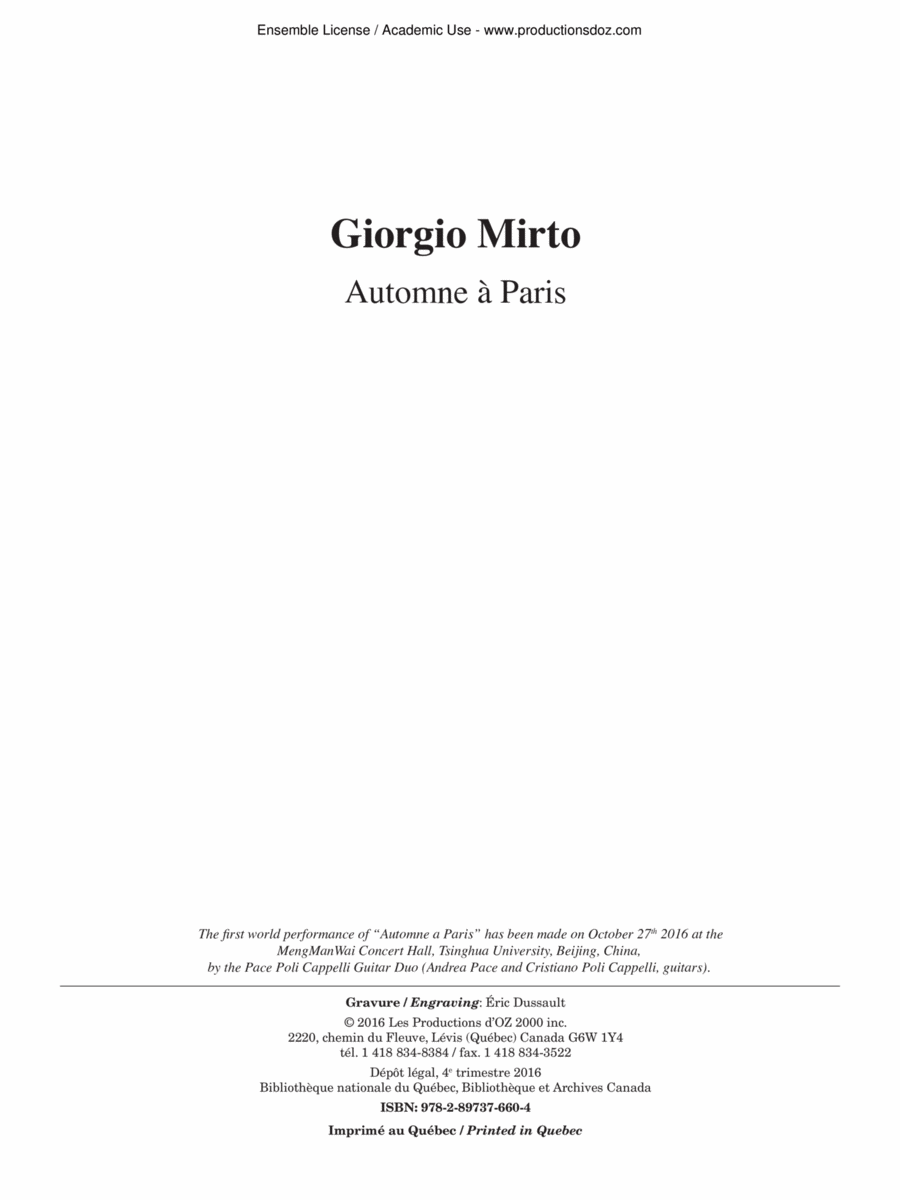 Automne à Paris Automne à Paris Classical Guitar scores gallery preview page 1