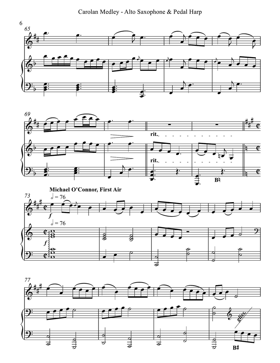 Carolan Medley, Duet for Eb Alto Saxophone & Pedal Harp Alto Saxophone scores gallery preview page 6