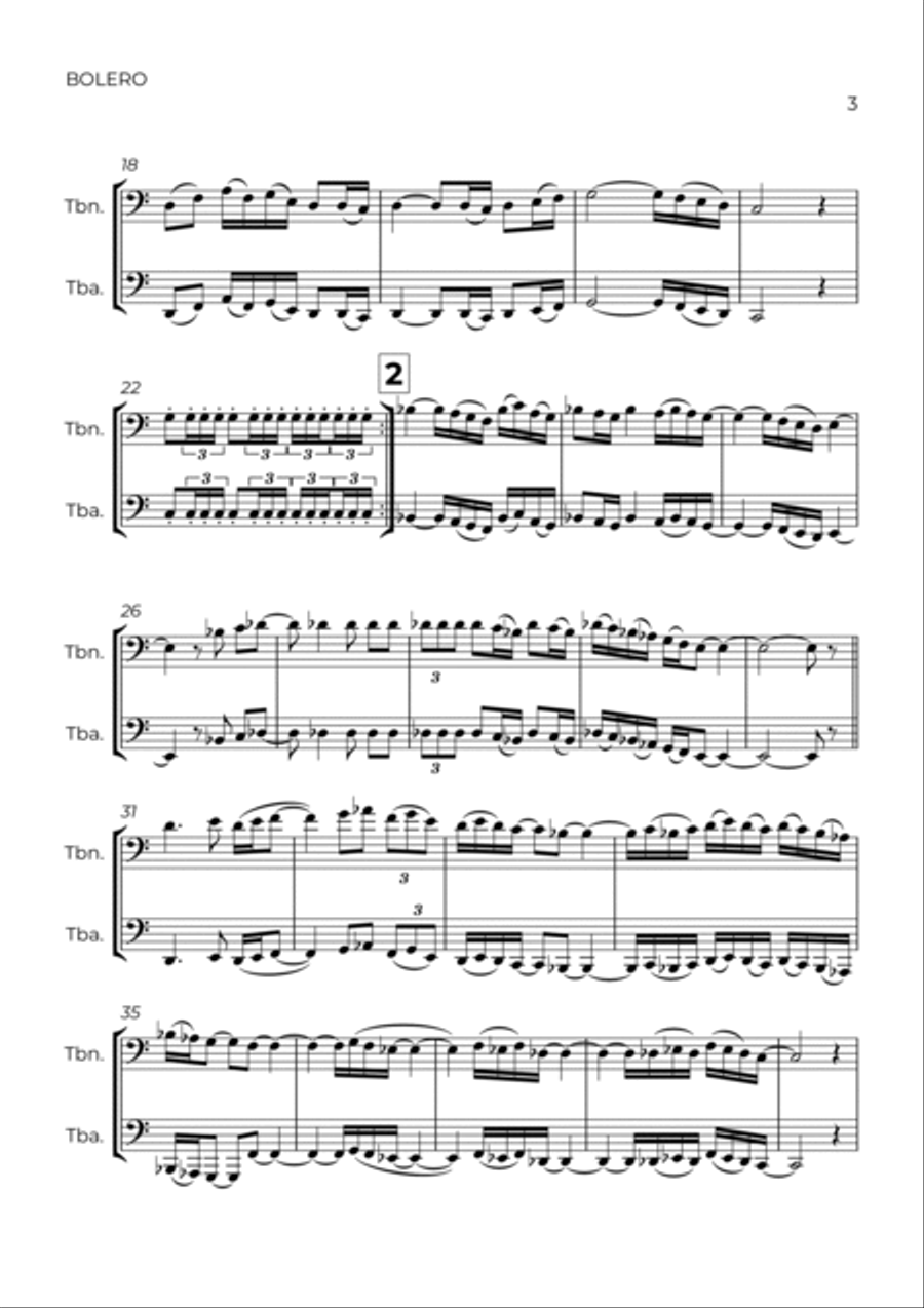 BOLERO - RAVEL - TROMBONE & TUBA Brass Duet scores gallery preview page 3