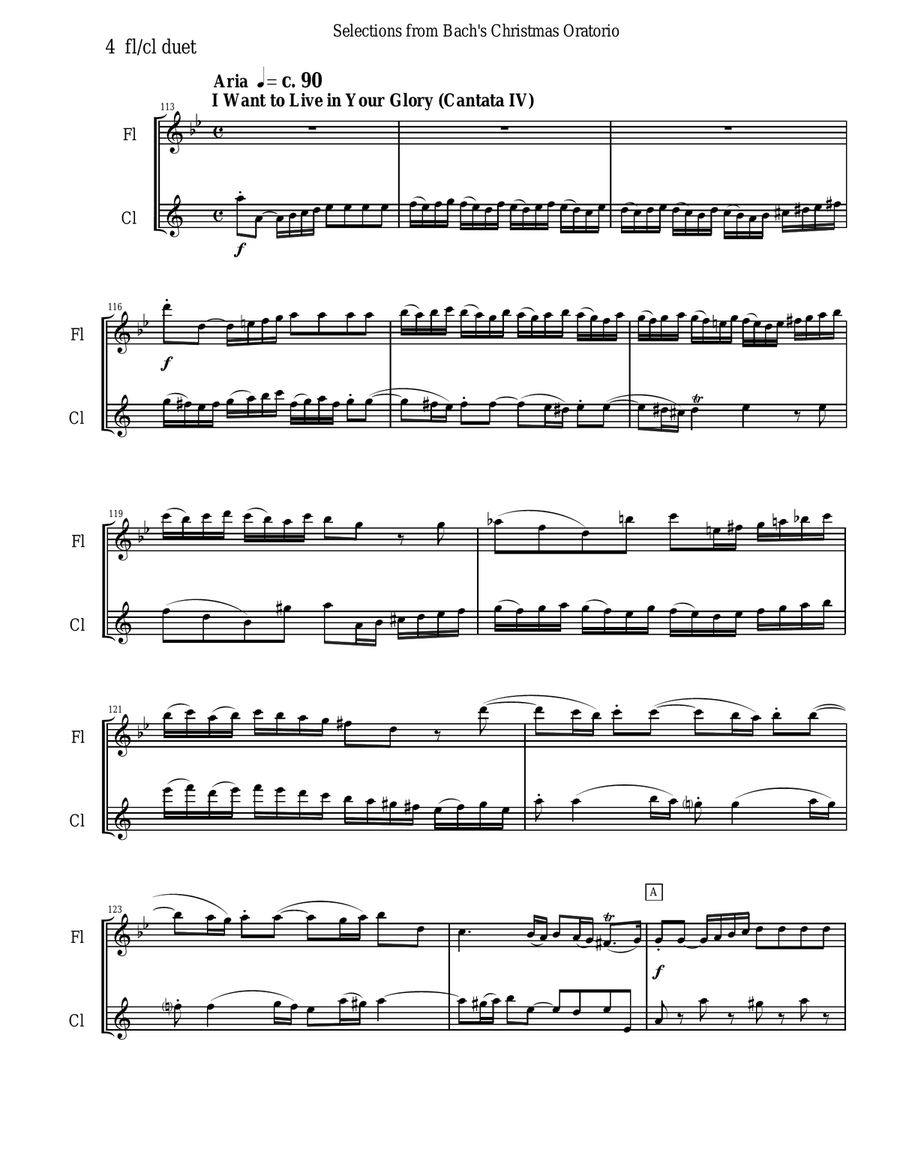 Bach's Christmas Oratorio Selections for Flute and Clarinet Duet Woodwind Duet scores gallery preview page 4