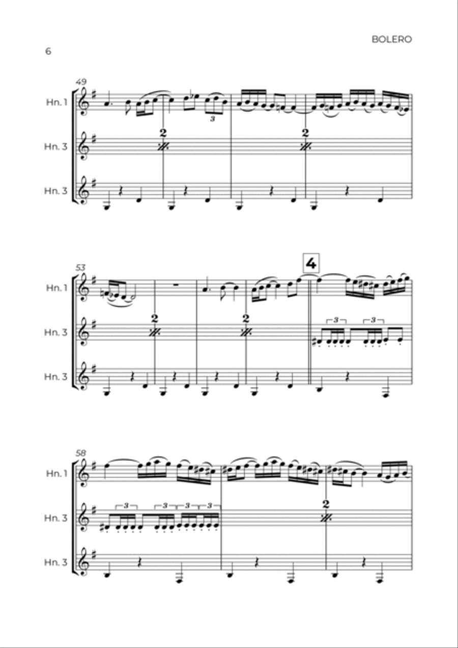 BOLERO - RAVEL - HORN TRIO Woodwind Trio scores gallery preview page 6