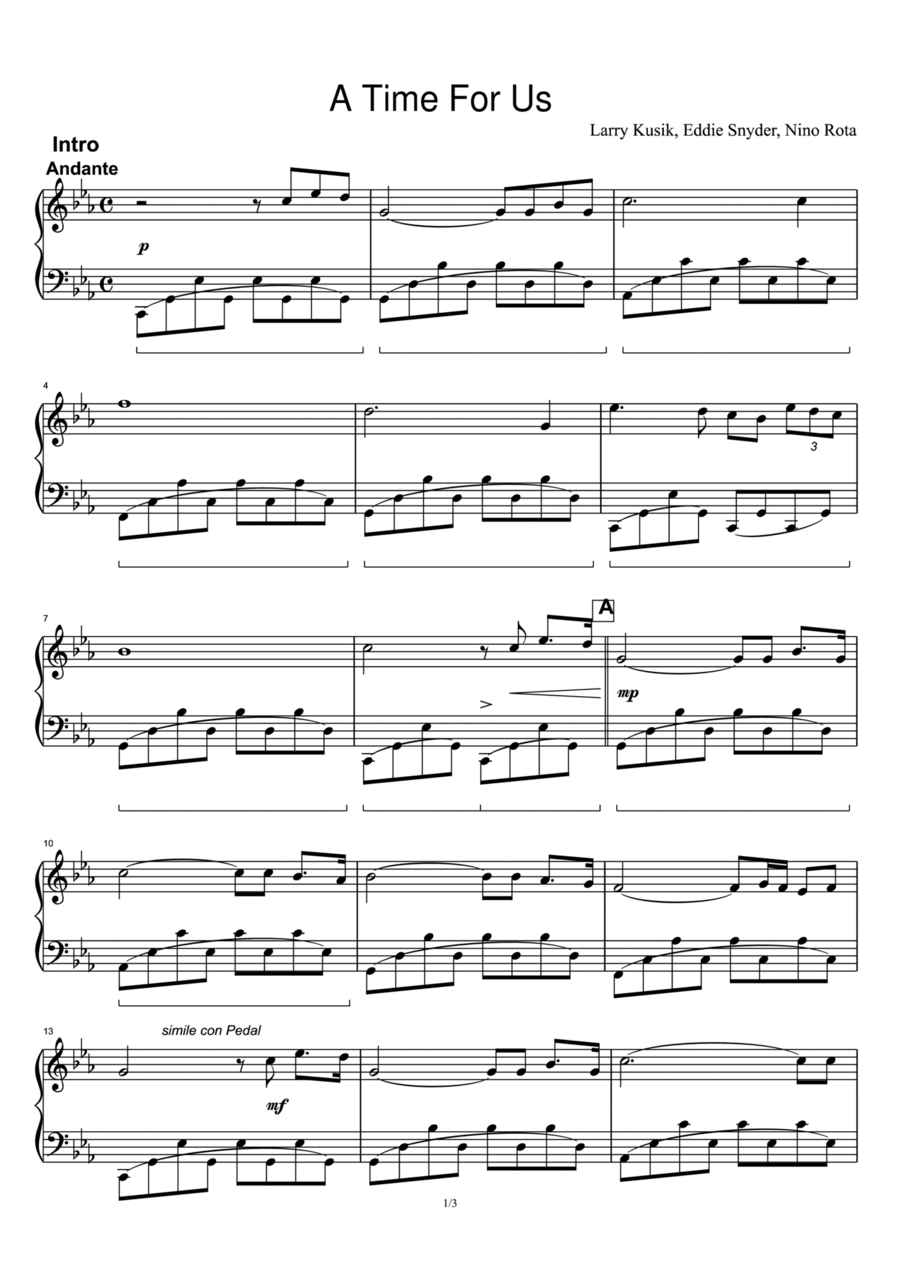 A Time For Us (Love Theme) Piano Solo scores gallery preview page 1