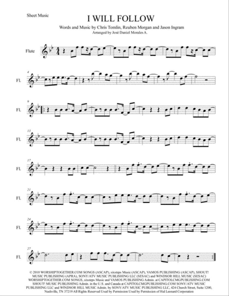 I Will Follow Flute Solo scores gallery preview page 1