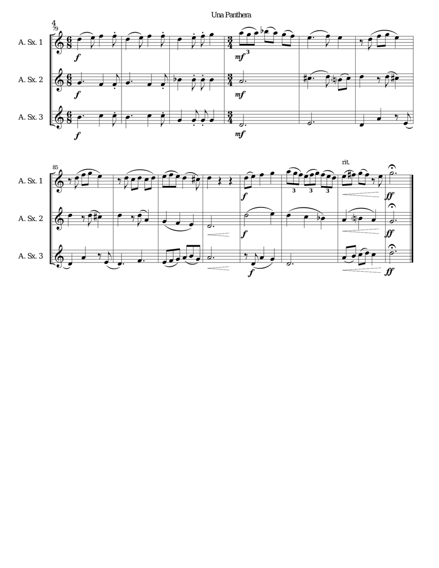 Una panthera in compagnia de Marte (A Panther in company of Mars) arranged for 3 alto saxophones Alto Saxophone scores gallery preview page 4