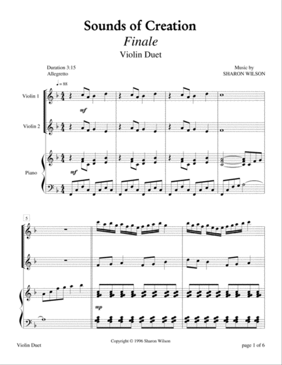 Sounds of Creation: Finale (Violin and/or B-flat Clarinet Duet with Piano Accompaniment) Clarinet Duet scores gallery preview page 6
