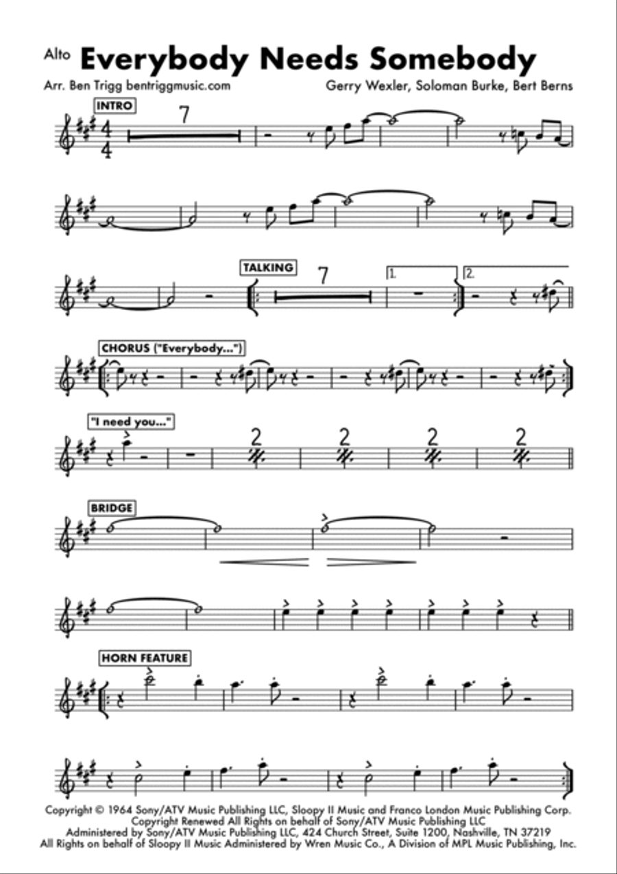 Everybody Needs Somebody To Love Tenor Saxophone scores gallery preview page 3