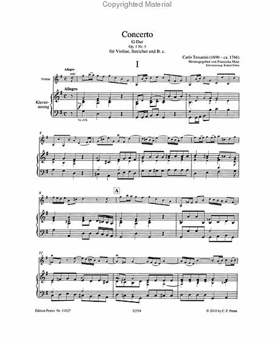 Violin Concerto in G Op. 1 No. 3 (Edition for Violin and Piano)