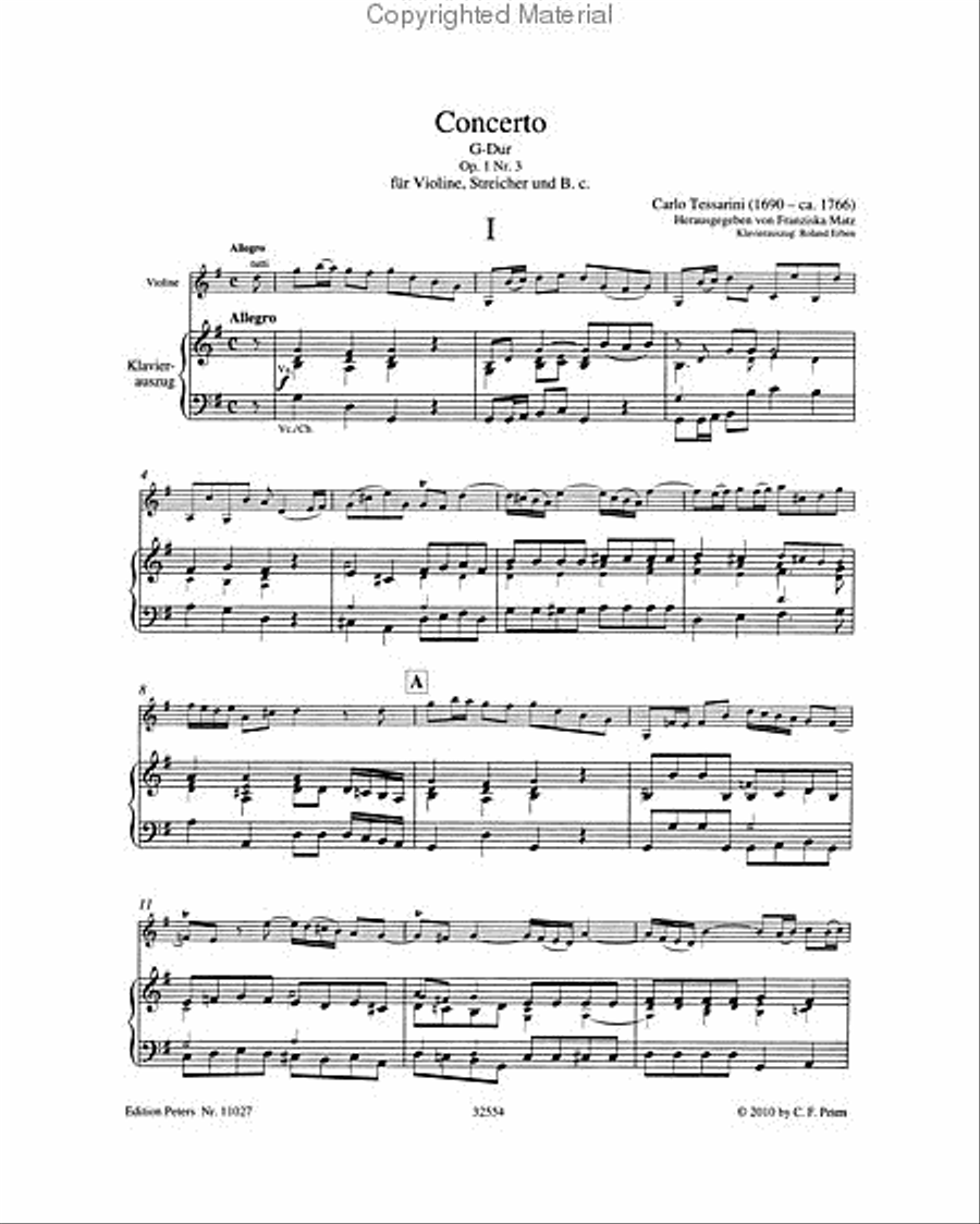 Violin Concerto in G Op. 1 No. 3 (Edition for Violin and Piano)