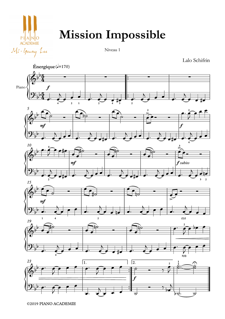 Mission: Impossible Theme Easy Piano scores gallery preview page 1