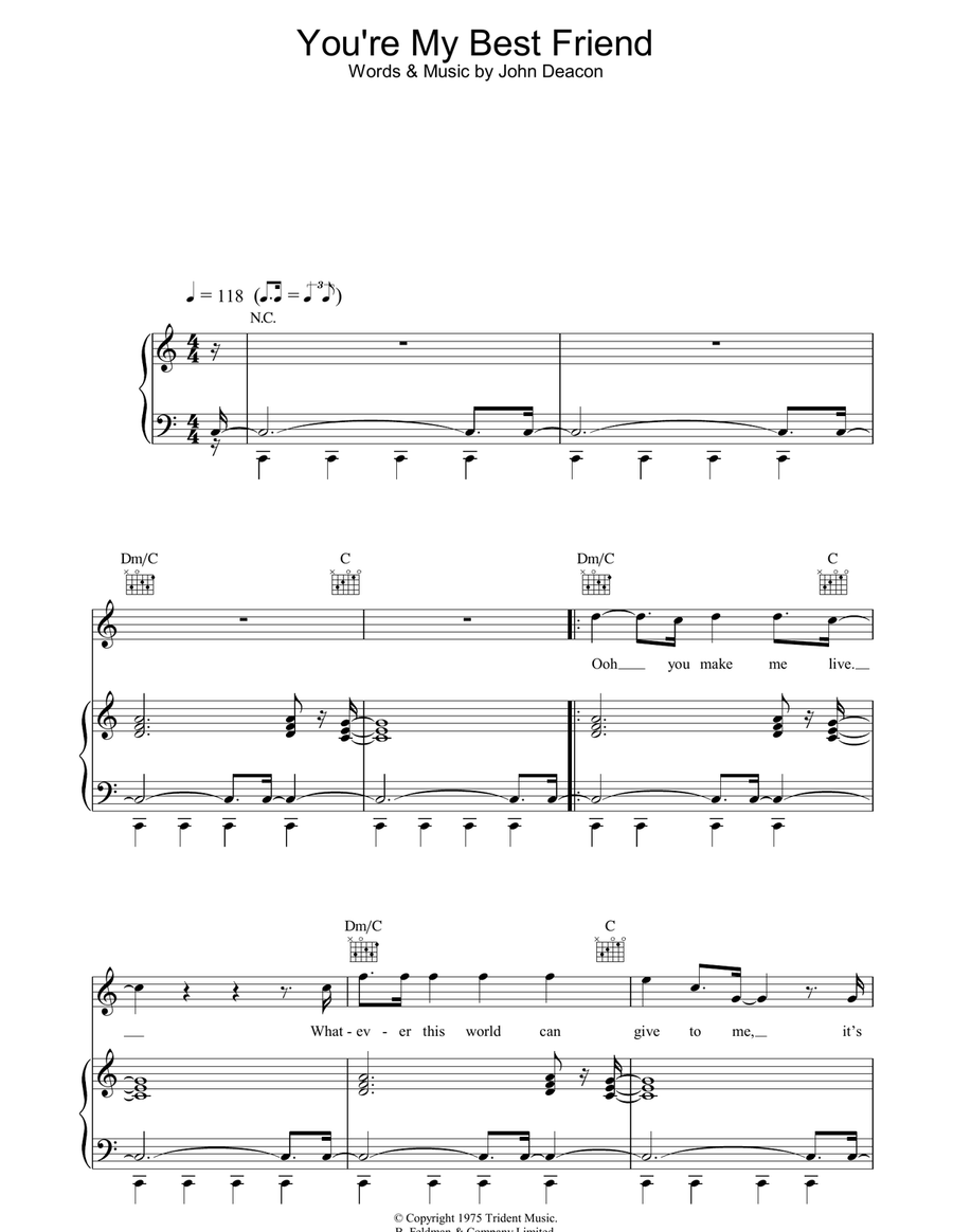 You're My Best Friend Piano, Vocal, Guitar scores gallery preview page 1