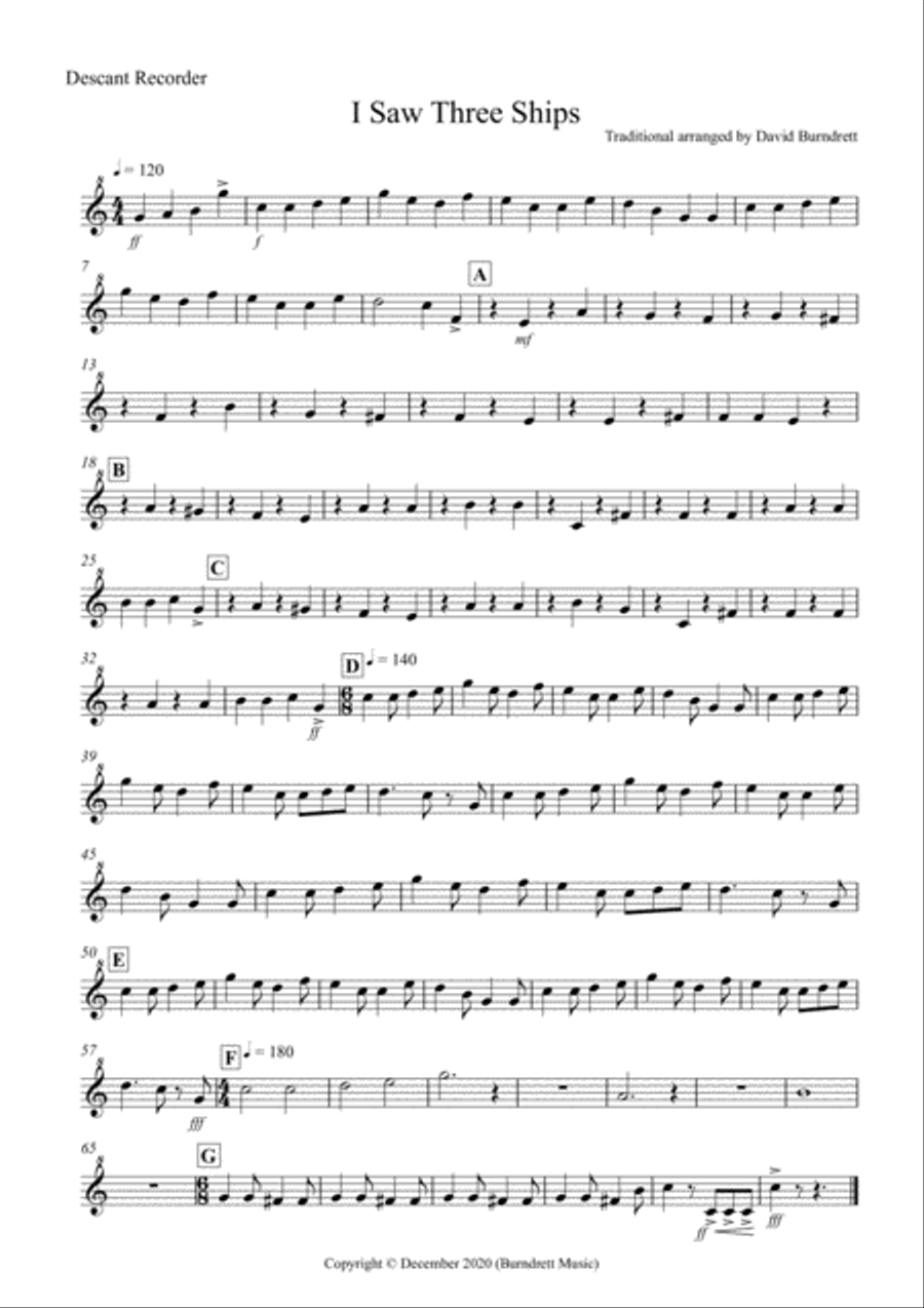 I Saw Three Ships (Jazzy Style!) for Recorder Quartet Small Ensemble scores gallery preview page 3