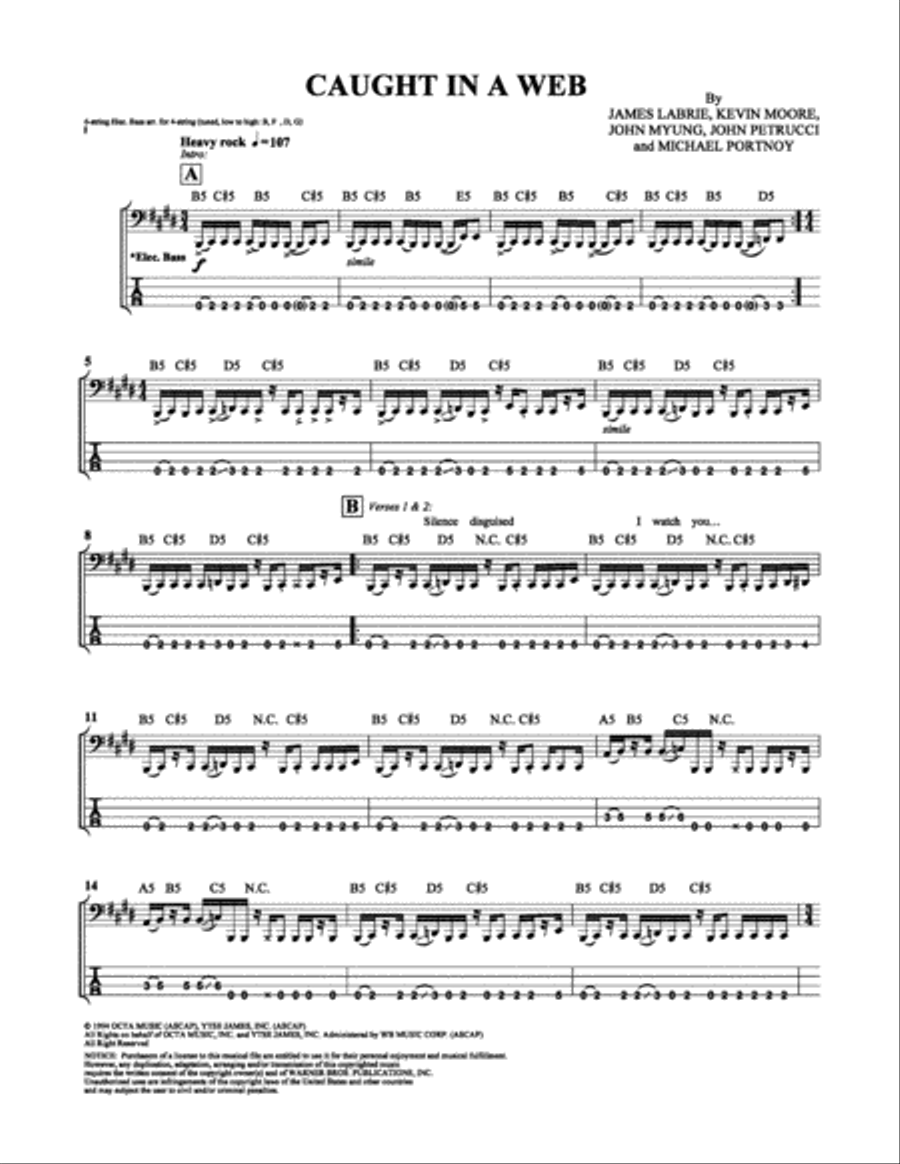 Caught in a Web Caught in a Web Bass Guitar Tablature scores gallery preview page 1