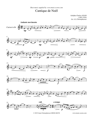 O Holy Night; Cantique de Noel - Solo Clarinet