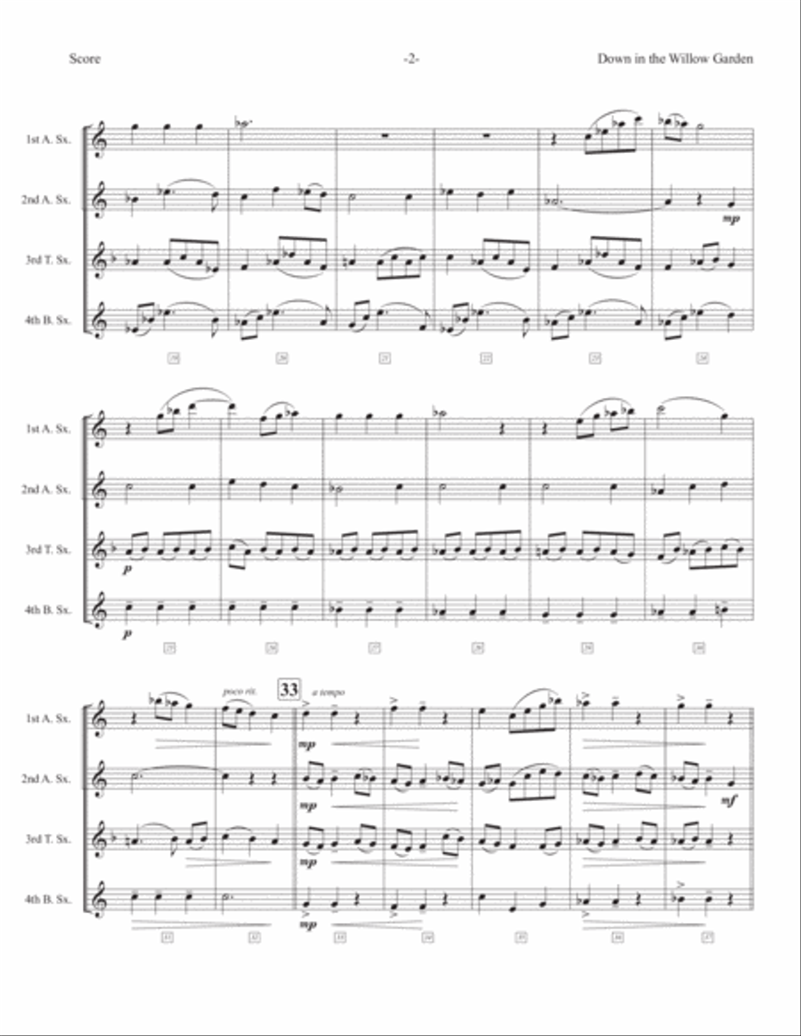 Down in the Willow Garden Woodwind Quartet scores gallery preview page 3