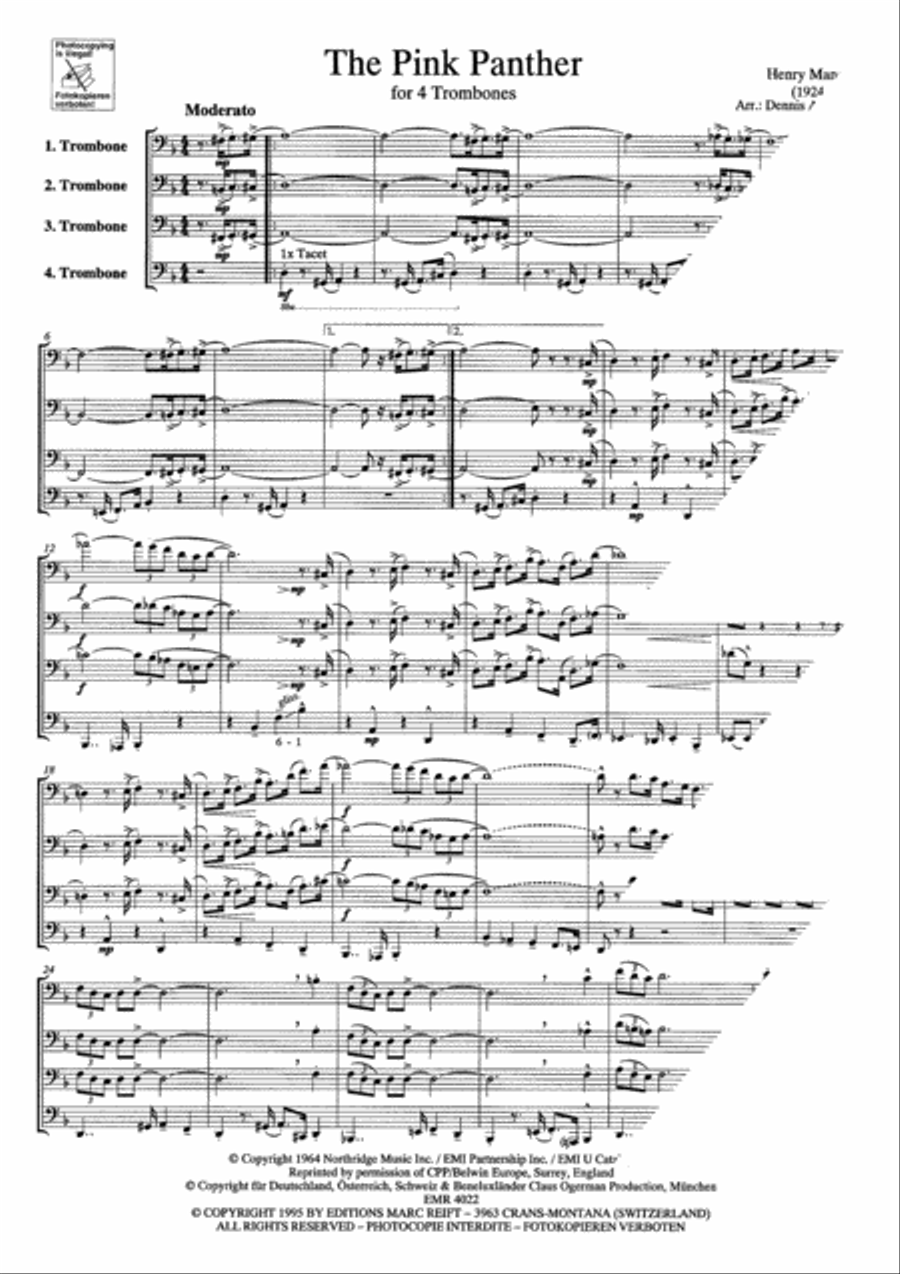 The Pink Panther The Pink Panther Trombone Quartet scores gallery preview page 4