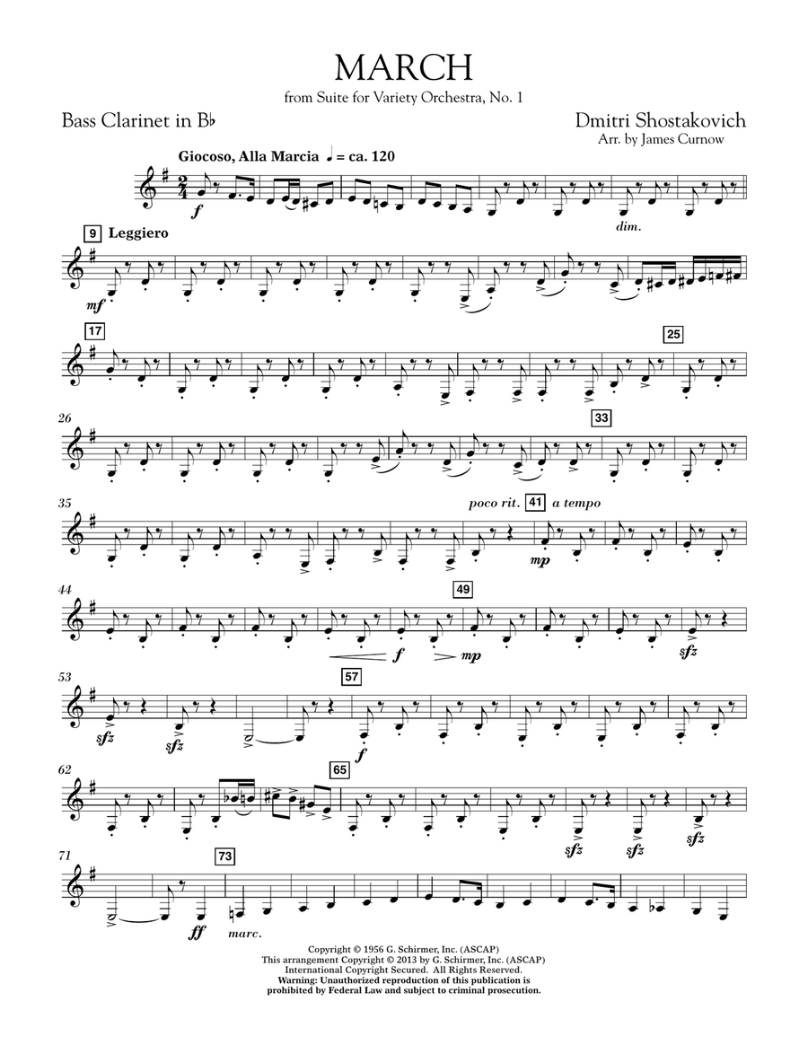 March from Suite for Variety Orchestra, No. 1 - Bb Bass Clarinet Concert Band scores gallery preview page 1