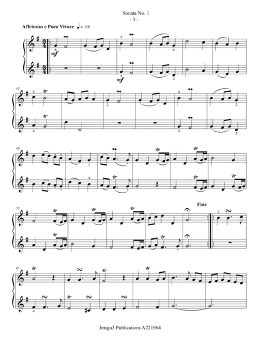 Loeillet: Six Sonatas Op. 5 No. 2 Complete for Alto Clarinet Duo Clarinet Duet scores gallery preview page 3