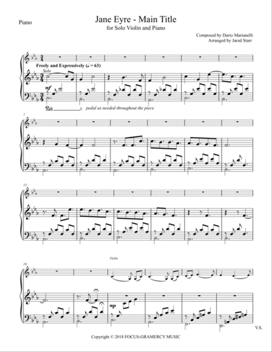 Jane Eyre - Main Title Violin Solo scores gallery preview page 3