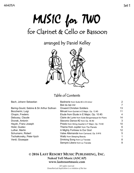 Music for Two Wedding & Classical Favorites for Clarinet & Cello or Bassoon - Set 1