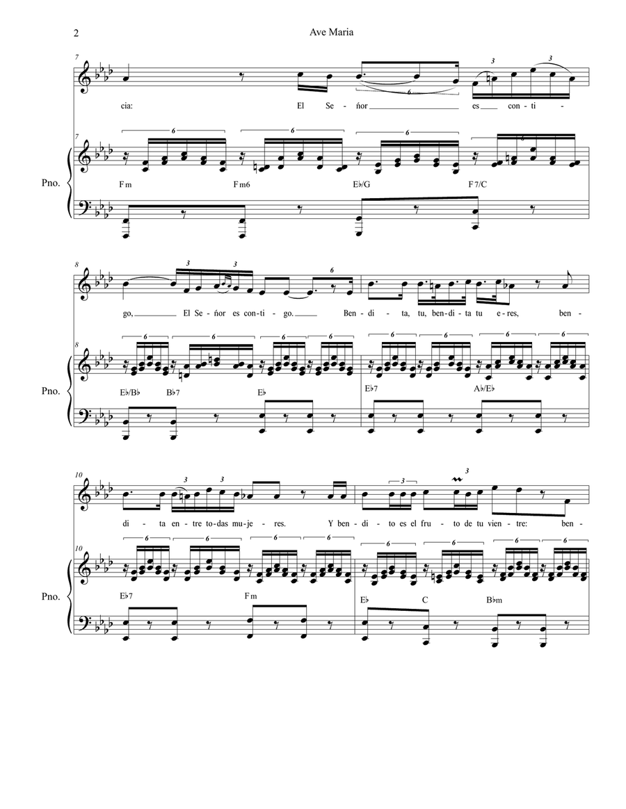 Ave Maria (Spanish Lyrics - Medium / High Voice) Piano, Vocal scores gallery preview page 2