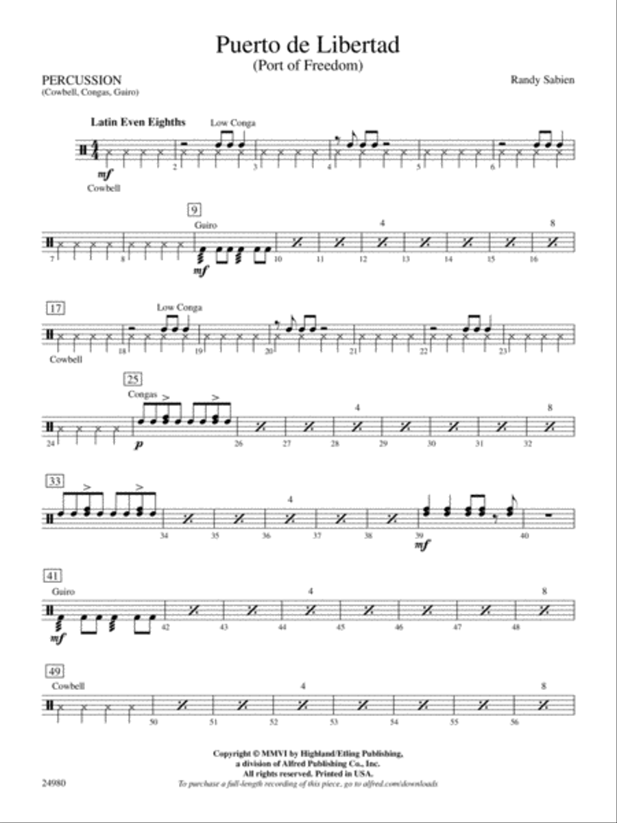 Puerto de Libertad (Port of Freedom): 1st Percussion String Orchestra scores gallery preview page 1