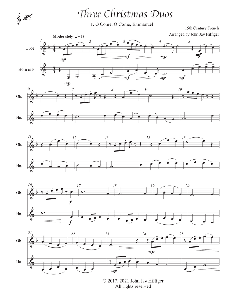 Three Christmas Duos for Oboe and French Horn Woodwind Duet scores gallery preview page 3