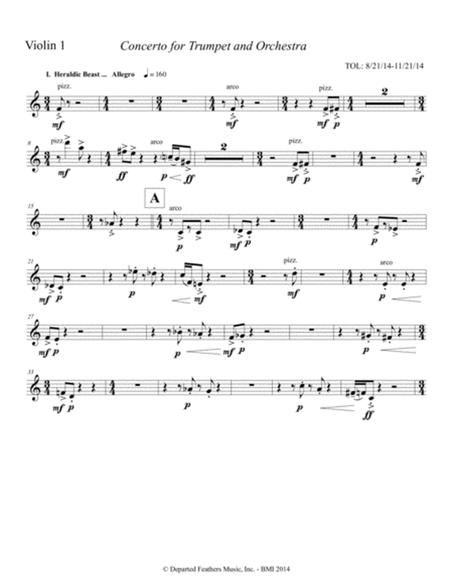 Concerto for Trumpet and Orchestra (2011) Violin 1 part
