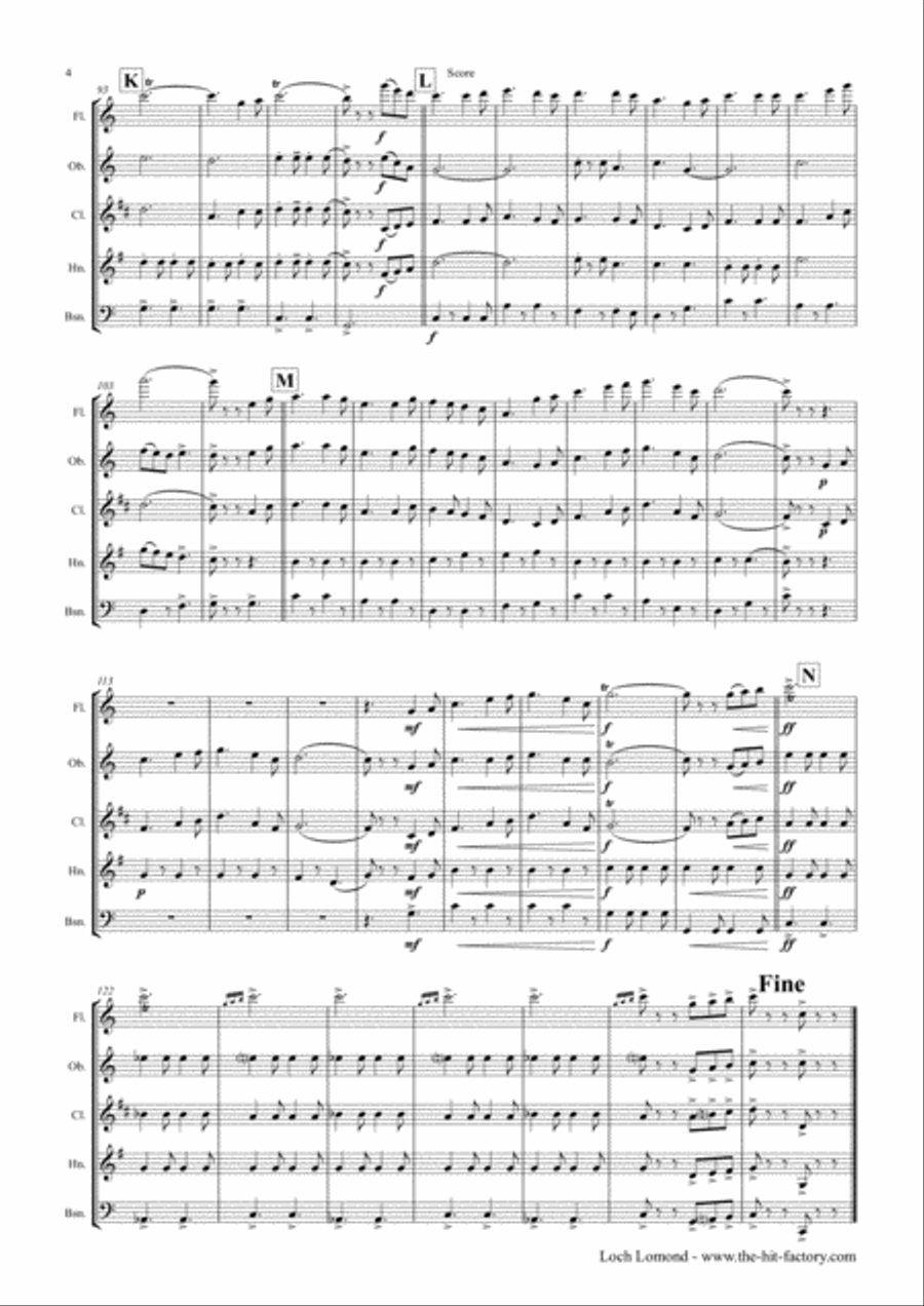 Loch Lomond - Celtic Traditional - Wind Quintet Woodwind Quintet scores gallery preview page 4