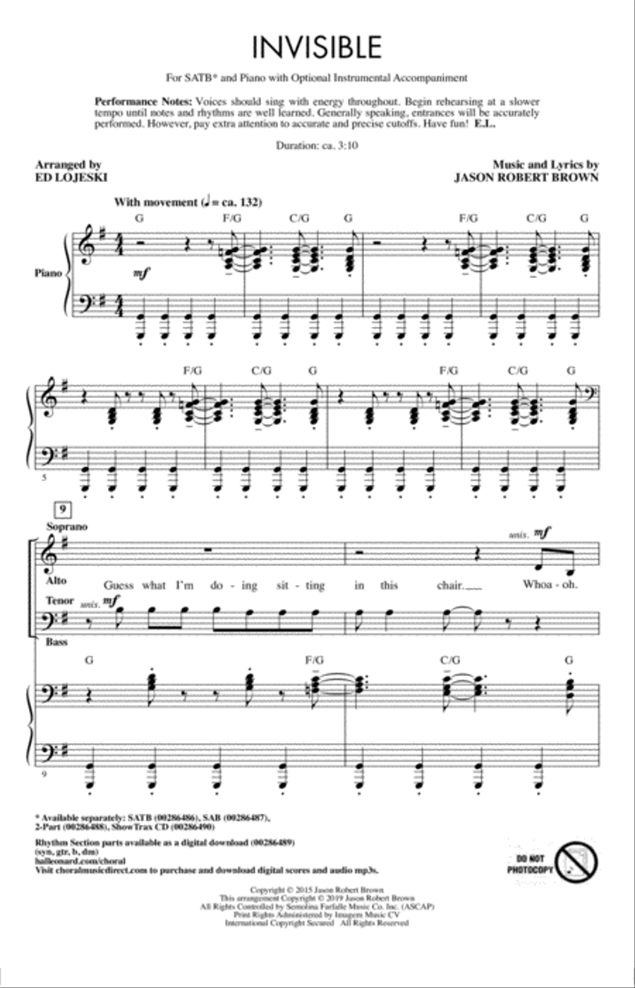 Invisible (arr. Ed Lojeski) 4-Part scores gallery preview page 1