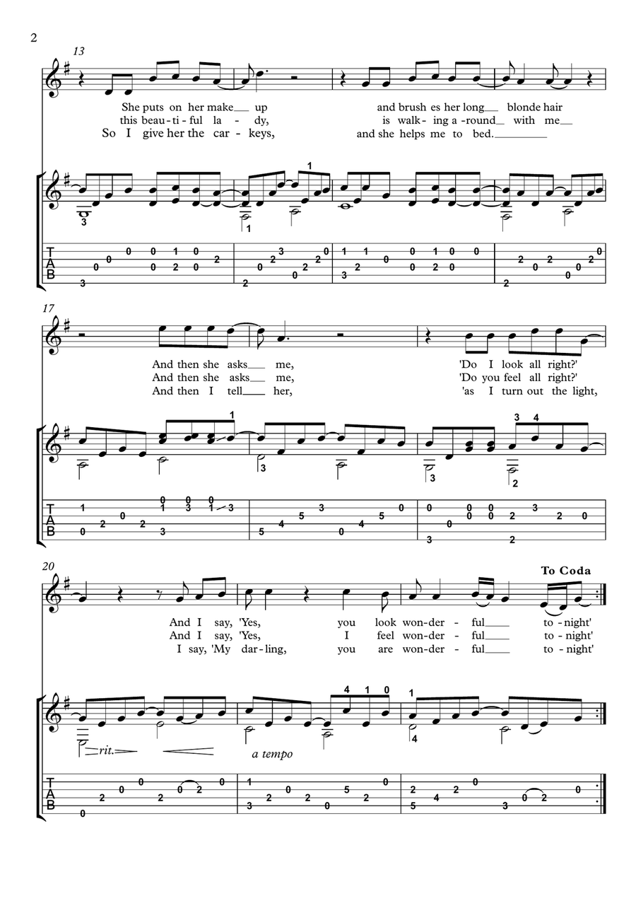 Wonderful Tonight Classical Guitar scores gallery preview page 2