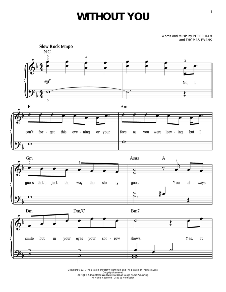 Without You Easy Piano scores gallery preview page 1