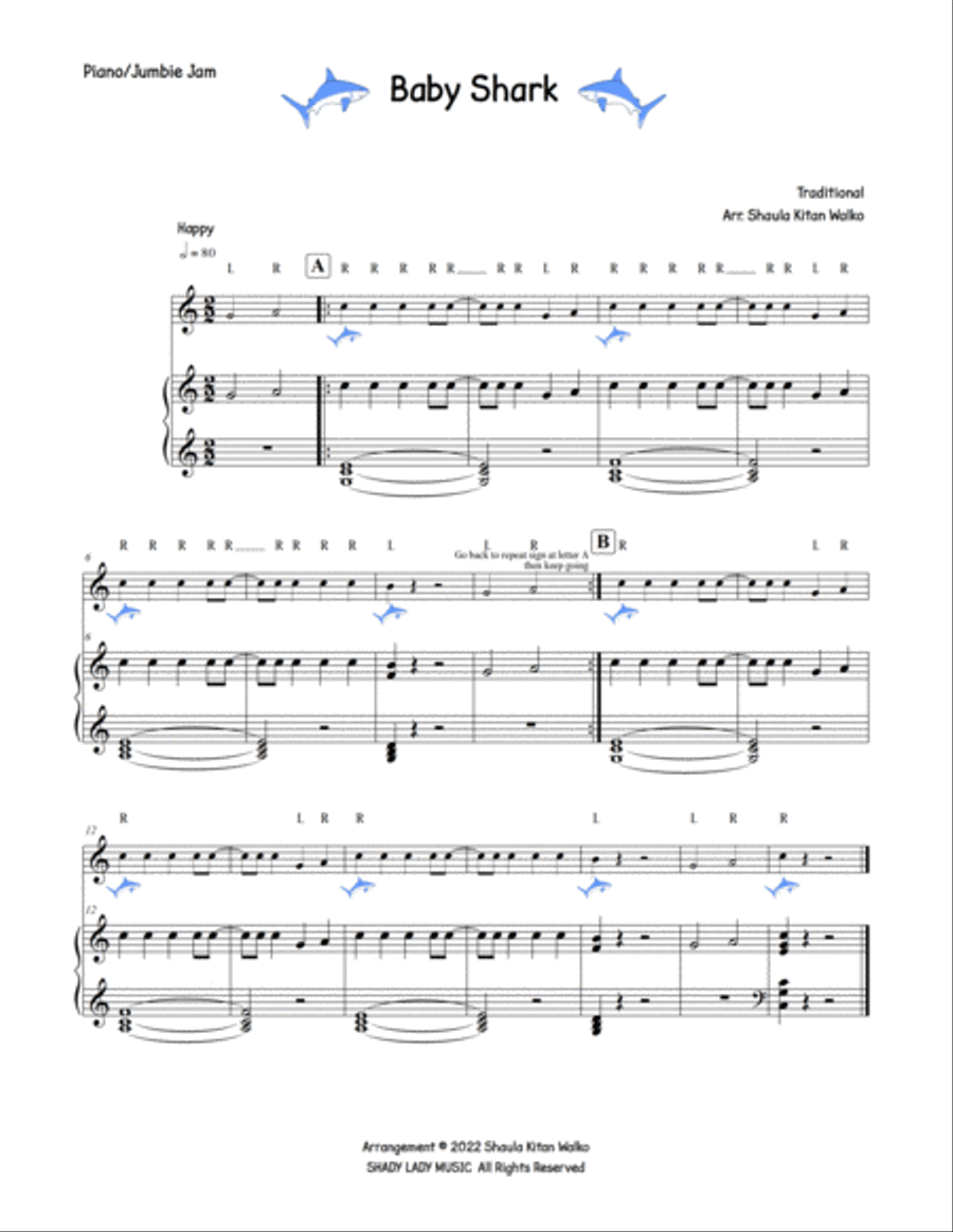 Baby Shark with Big Notes Easy Piano scores gallery preview page 2
