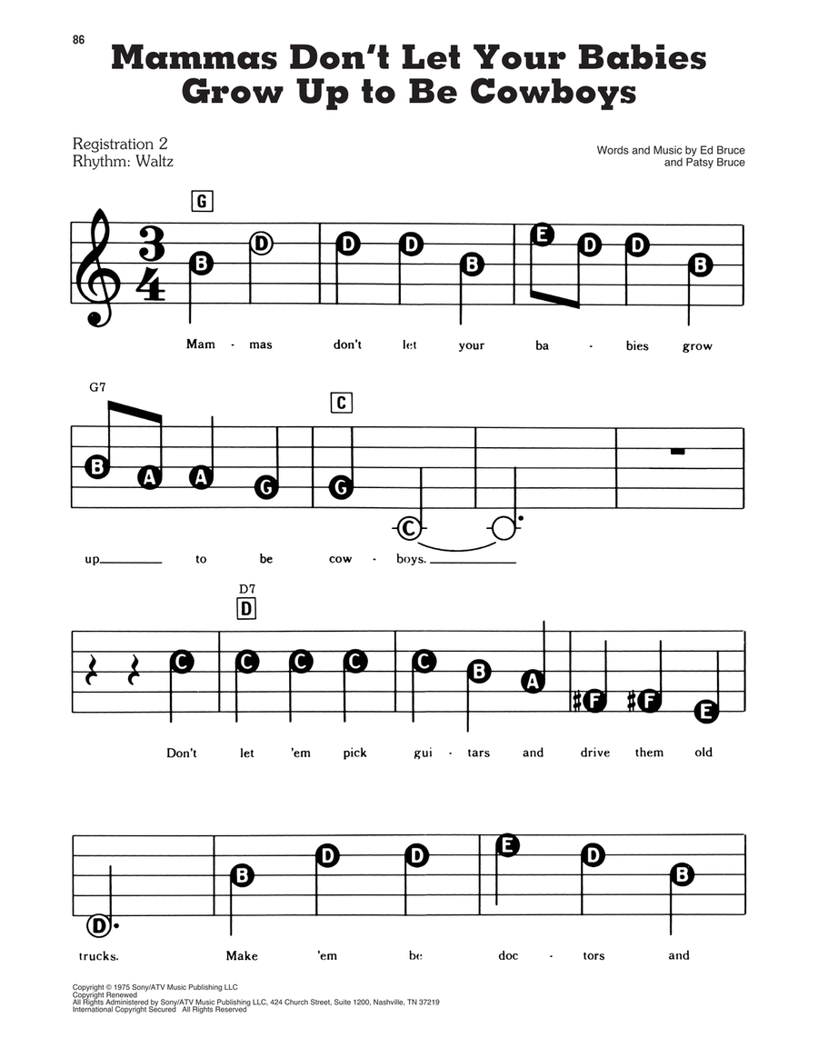 Mammas Don't Let Your Babies Grow Up To Be Cowboys Electronic Keyboard scores gallery preview page 1