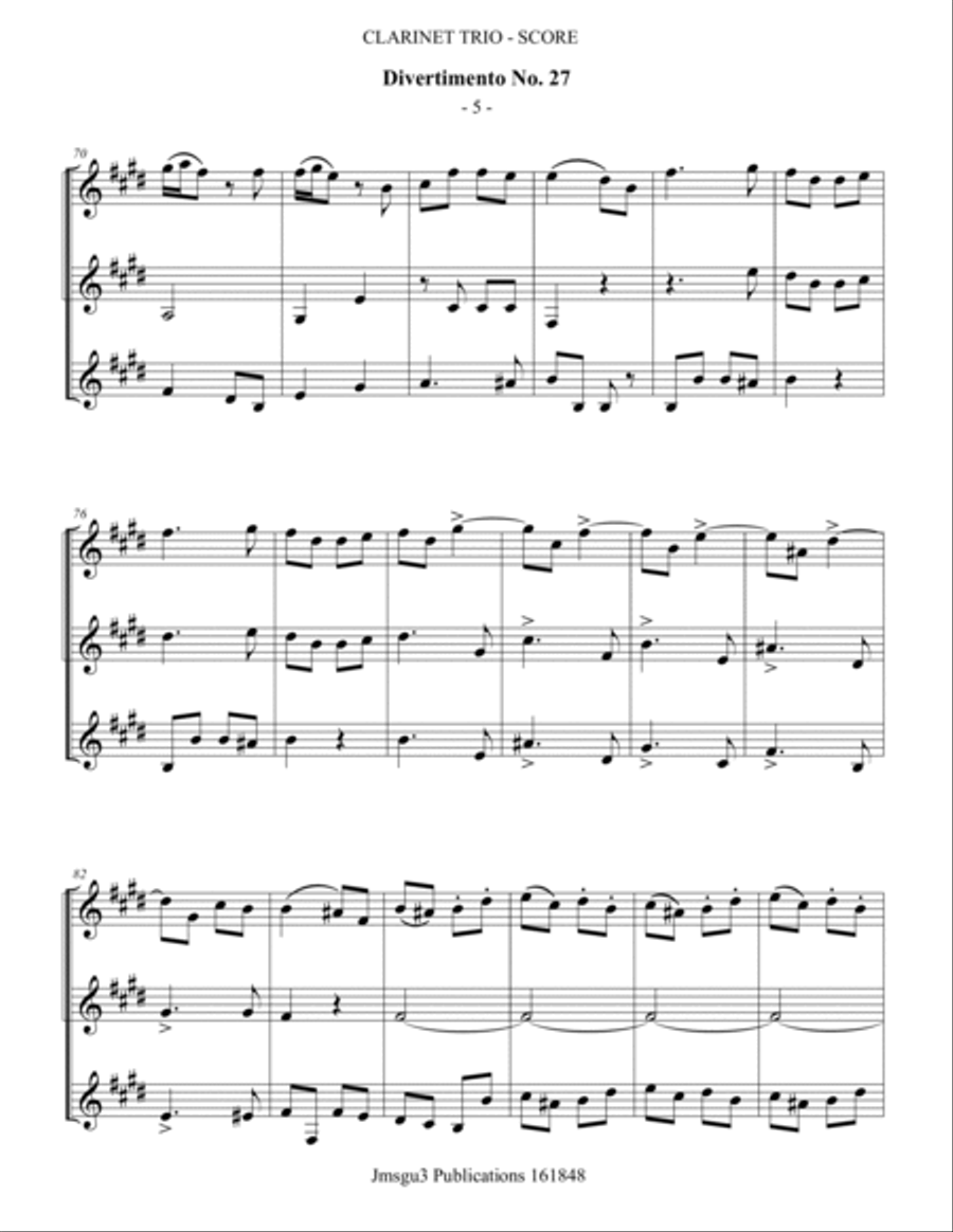 Haydn: Divertimento No. 27 for Clarinet Trio Clarinet Trio scores gallery preview page 5