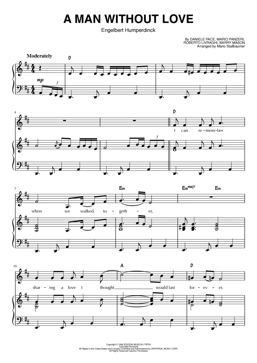 A Man Without Love (quando M'innamoro) Piano, Vocal, Guitar scores gallery preview page 1