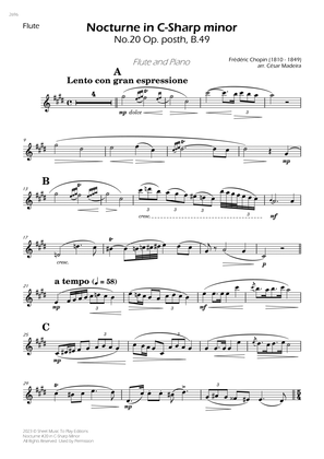 Nocturne No.20 in C-Sharp minor - Flute and Piano (Individual Parts)