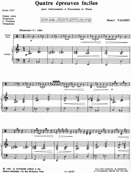 4 Epreuves Faciles (percussion(s) & Piano)