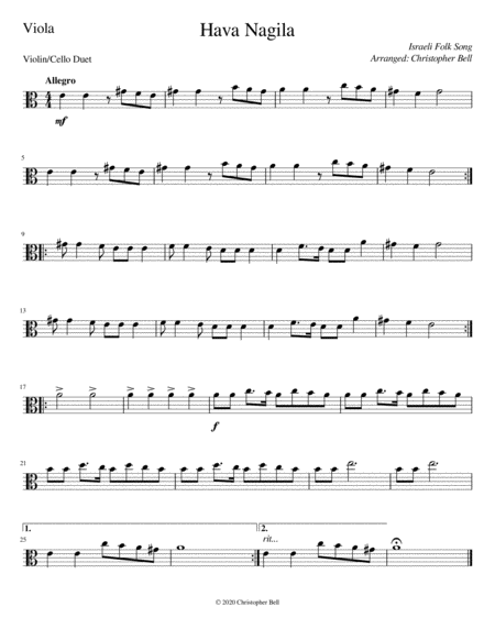 Hava Nagila - Easy Viola/Cello Duet image number null