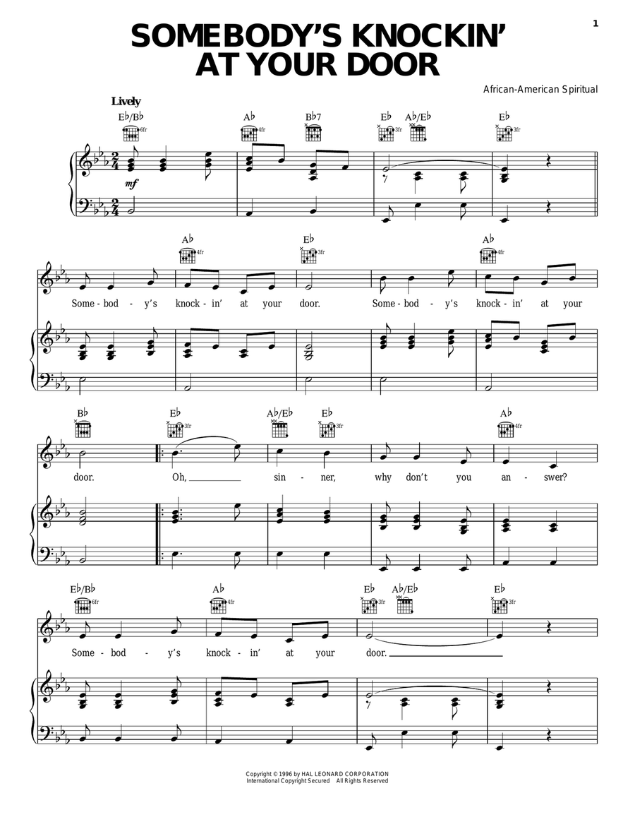 Somebody's Knockin' At Your Door Piano, Vocal, Guitar scores gallery preview page 1
