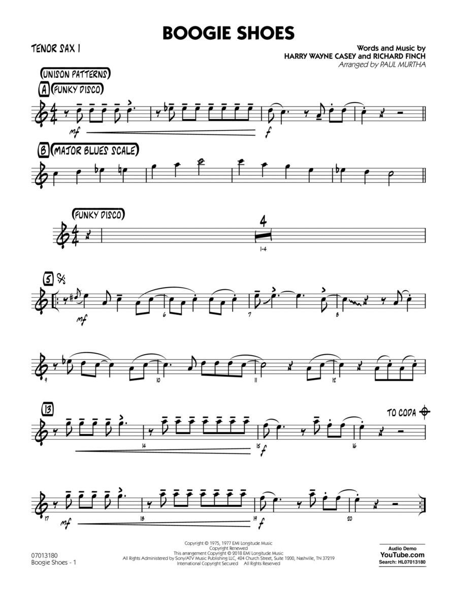 Boogie Shoes - Tenor Sax 1 Tenor Saxophone scores gallery preview page 1