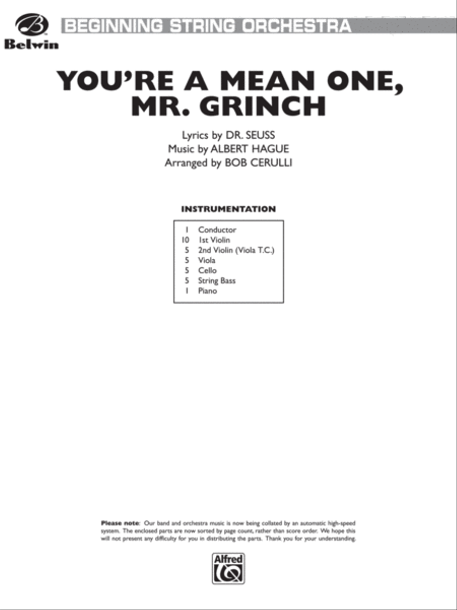 Book cover for You're a Mean One, Mr. Grinch: Score