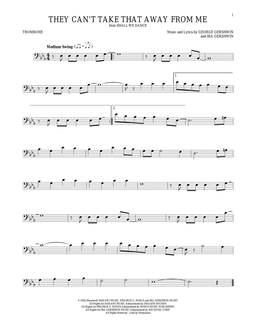 They Can't Take That Away From Me Trombone Solo scores gallery preview page 1